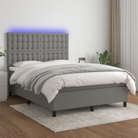 Cama box spring colchón y luces LED tela gris oscuro 140x190 cm de , Camas y somieres - Ref: Foro24-3135190, Precio: 553,24 €...