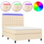 Cama box spring colchón y luces LED tela crema 140x200 cm de , Camas y somieres - Ref: Foro24-3135202, Precio: 525,89 €, Desc...
