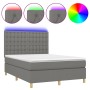 Cama box spring colchón y luces LED tela gris oscuro 140x200 cm de , Camas y somieres - Ref: Foro24-3135758, Precio: 517,08 €...