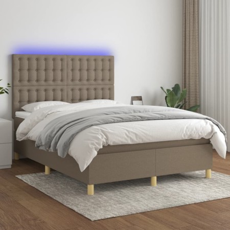 Cama box spring colchón y luces LED tela gris taupe 140x190 cm de , Camas y somieres - Ref: Foro24-3135753, Precio: 522,95 €,...