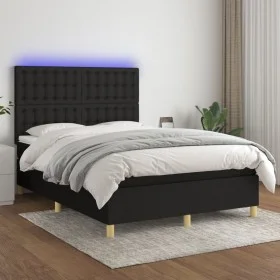 Box spring bed mattress and LED lights black fabric 140x190 cm by , Beds and slatted bases - Ref: Foro24-3135751, Price: 468,...