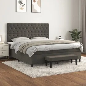Cama box spring con colchón terciopelo gris oscuro 160x200 cm de , Camas y somieres - Ref: Foro24-3138032, Precio: 583,39 €, ...