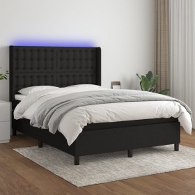 Cama box spring colchón y luces LED tela negro 140x190 cm de , Camas y somieres - Ref: Foro24-3138631, Precio: 519,56 €, Desc...