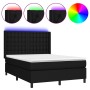 Cama box spring colchón y luces LED tela negro 140x190 cm de , Camas y somieres - Ref: Foro24-3138631, Precio: 519,56 €, Desc...