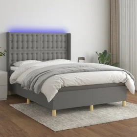 Cama box spring colchón y luces LED tela gris oscuro 140x190 cm de , Camas y somieres - Ref: Foro24-3139190, Precio: 536,76 €...