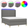 Cama box spring colchón y luces LED tela gris oscuro 140x190 cm de , Camas y somieres - Ref: Foro24-3139190, Precio: 546,88 €...