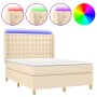 Cama box spring colchón y luces LED tela crema 140x200 cm de , Camas y somieres - Ref: Foro24-3139202, Precio: 553,89 €, Desc...