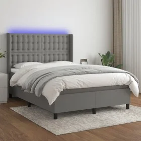 Cama box spring colchón y luces LED tela gris oscuro 140x200 cm de , Camas y somieres - Ref: Foro24-3138638, Precio: 511,41 €...