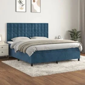 Box spring bed with dark blue velvet mattress 160x200 cm by , Beds and slatted bases - Ref: Foro24-3143275, Price: 552,50 €, ...