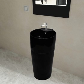 Lavabo redondo de cerámica con orificio de grifo/desagüe negr de vidaXL, Lavabos - Ref: Foro24-141943, Precio: 312,65 €, Desc...