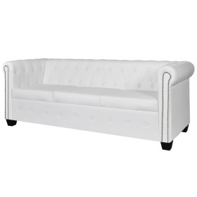 Sofá Chesterfield de 3 plazas cuero sintético blanco de vidaXL, Sofás - Ref: Foro24-242372, Precio: 482,63 €, Descuento: %
