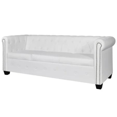 Sofá Chesterfield de 3 plazas cuero sintético blanco de vidaXL, Sofás - Ref: Foro24-242372, Precio: 475,97 €, Descuento: %
