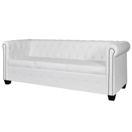 Sofá Chesterfield de 3 plazas cuero sintético blanco de vidaXL, Sofás - Ref: Foro24-242372, Precio: 482,63 €, Descuento: %