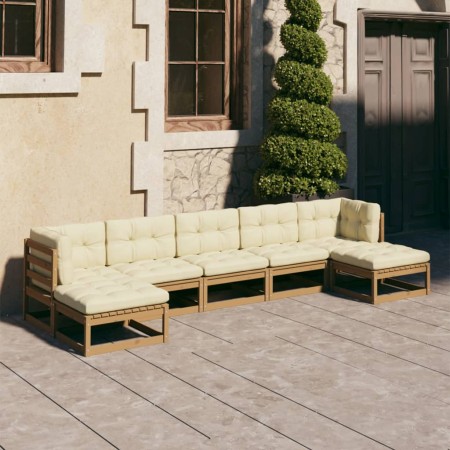 Set de muebles de jardín 7 pzs cojines madera pino marrón miel de , Conjuntos de jardín - Ref: Foro24-3077127, Precio: 645,15...