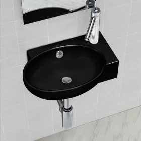 Ceramic Round Basin with Black Tap/Drain Hole by vidaXL, Sinks - Ref: Foro24-141925, Price: 67,45 €, Discount: %