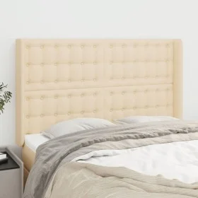Cabecero con orejas de tela color crema 147x16x118/128 cm de , Cabeceros y pies de cama - Ref: Foro24-3120017, Precio: 116,04...