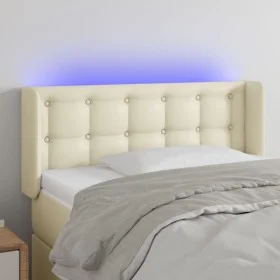 Cabecero con LED cuero sintético crema 83x16x78/88 cm de , Cabeceros y pies de cama - Ref: Foro24-3123310, Precio: 58,37 €, D...