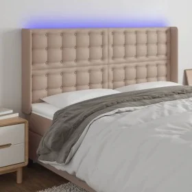 Kopfteil mit LED-Cappuccino-Kunstleder 147x16x118/128cm von , Kopf- und Fußteile - Ref: Foro24-3124143, Preis: 137,01 €, Raba...