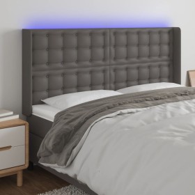 Cabecero con LED cuero sintético gris 163x16x118/128cm de , Cabeceros y pies de cama - Ref: Foro24-3124148, Precio: 132,53 €,...