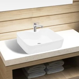 Lavabo de cerámica cuadrado orificio de grifo y desagüe blanco de vidaXL, Lavabos - Ref: Foro24-141936, Precio: 60,73 €, Desc...