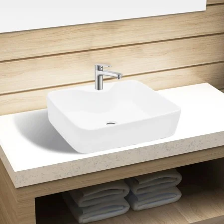 Lavabo de cerámica cuadrado orificio de grifo y desagüe blanco de vidaXL, Lavabos - Ref: Foro24-141936, Precio: 60,73 €, Desc...