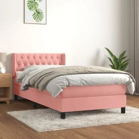 Box spring bed with pink velvet mattress 100x200 cm by , Beds and slatted bases - Ref: Foro24-3131128, Price: 317,13 €, Disco...