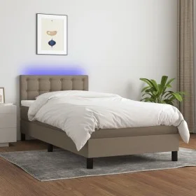 Boxspringbett mit Matratze und LED-Leuchten taupegrauer Stoff 90x200 cm von , Betten und Lattenroste - Ref: Foro24-3133449, P...