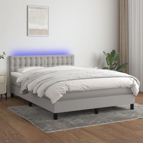 Cama box spring colchón y luces LED tela gris claro 140x200 cm de , Camas y somieres - Ref: Foro24-3133477, Precio: 429,79 €,...