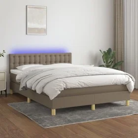 Cama box spring colchón y luces LED tela gris taupe 140x190 cm de , Camas y somieres - Ref: Foro24-3134033, Precio: 453,88 €,...