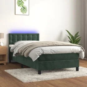 Box spring bed with mattress and LED dark green velvet 90x190 cm by , Beds and slatted bases - Ref: Foro24-3134618, Price: 29...