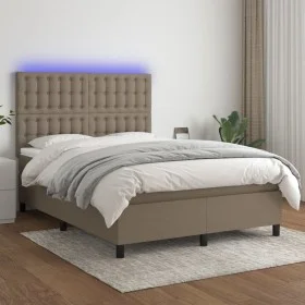 Cama box spring colchón y luces LED tela gris taupe 140x190 cm de , Camas y somieres - Ref: Foro24-3135193, Precio: 500,61 €,...