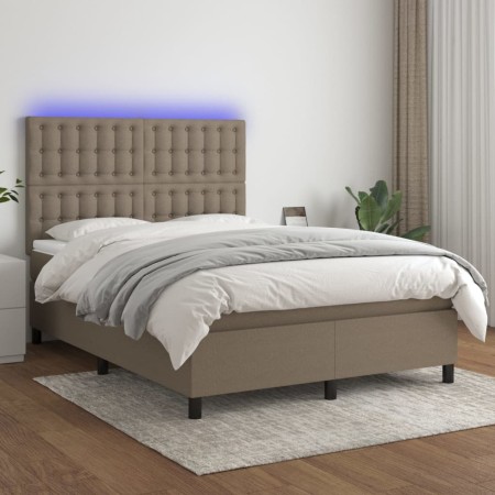 Cama box spring colchón y luces LED tela gris taupe 140x190 cm de , Camas y somieres - Ref: Foro24-3135193, Precio: 501,50 €,...