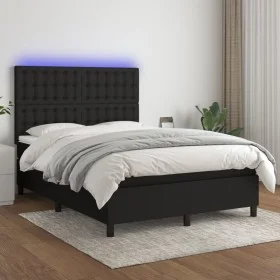 Box spring bed mattress and LED lights black fabric 140x190 cm by , Beds and slatted bases - Ref: Foro24-3135191, Price: 499,...