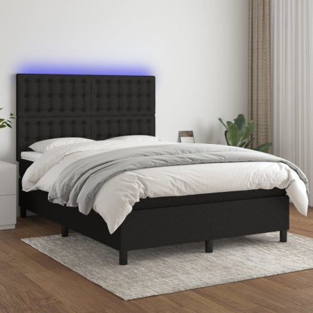 Cama box spring colchón y luces LED tela negro 140x190 cm de , Camas y somieres - Ref: Foro24-3135191, Precio: 503,59 €, Desc...