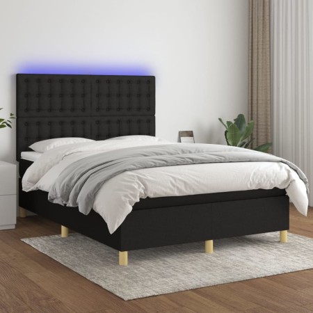 Cama box spring colchón y luces LED tela negro 140x200 cm de , Camas y somieres - Ref: Foro24-3135759, Precio: 515,80 €, Desc...