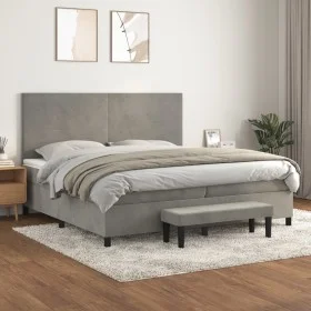Box spring bed with light gray velvet mattress 200x200 cm by , Beds and slatted bases - Ref: Foro24-3137743, Price: 675,76 €,...