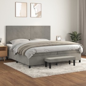 Cama box spring con colchón terciopelo gris claro 200x200 cm de , Camas y somieres - Ref: Foro24-3137743, Precio: 680,78 €, D...