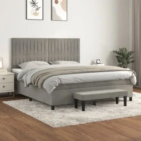 Box spring bed with light gray velvet mattress 180x200 cm by , Beds and slatted bases - Ref: Foro24-3137977, Price: 611,91 €,...