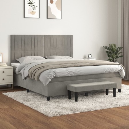 Cama box spring con colchón terciopelo gris claro 180x200 cm de , Camas y somieres - Ref: Foro24-3137977, Precio: 629,41 €, D...