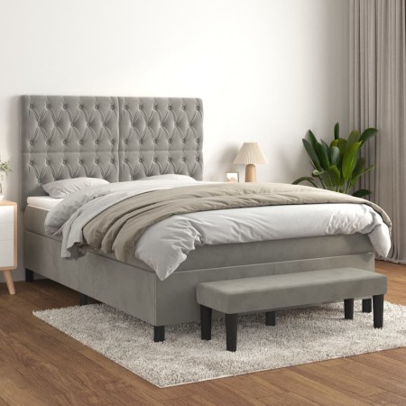Cama box spring con colchón terciopelo gris claro 140x190 cm de , Camas y somieres - Ref: Foro24-3138019, Precio: 594,74 €, D...