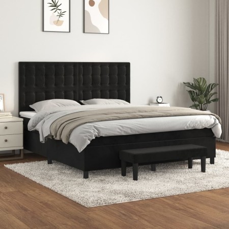 Cama box spring con colchón terciopelo negro 180x200 cm de , Camas y somieres - Ref: Foro24-3138099, Precio: 629,78 €, Descue...