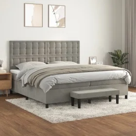 Box spring bed with light gray velvet mattress 200x200 cm by , Beds and slatted bases - Ref: Foro24-3138103, Price: 716,78 €,...