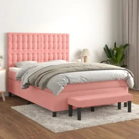 Box spring bed with pink velvet mattress 140x190 cm by , Beds and slatted bases - Ref: Foro24-3138084, Price: 569,99 €, Disco...