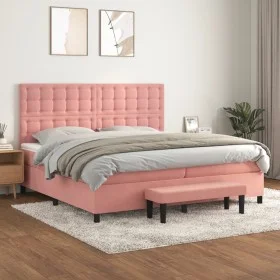 Cama box spring con colchón terciopelo rosa 200x200 cm de , Camas y somieres - Ref: Foro24-3138108, Precio: 691,56 €, Descuen...