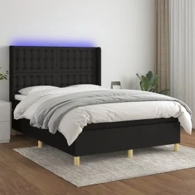 Box spring bed mattress and LED lights black fabric 140x190 cm by , Beds and slatted bases - Ref: Foro24-3139191, Price: 516,...