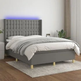 Cama box spring colchón y luces LED tela gris oscuro 140x200 cm de , Camas y somieres - Ref: Foro24-3139198, Precio: 513,66 €...
