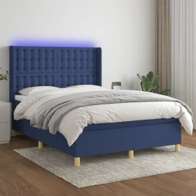 Box spring bed mattress and LED lights blue fabric 140x200 cm by , Beds and slatted bases - Ref: Foro24-3139203, Price: 503,9...