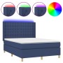 Cama box spring colchón y luces LED tela azul 140x200 cm de , Camas y somieres - Ref: Foro24-3139203, Precio: 514,00 €, Descu...
