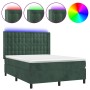 Cama box spring colchón y LED terciopelo verde oscuro 140x190cm de , Camas y somieres - Ref: Foro24-3139802, Precio: 555,51 €...