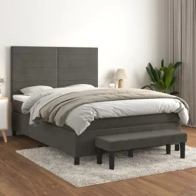 Box spring bed with dark gray velvet mattress 140x190 cm by , Beds and slatted bases - Ref: Foro24-3137900, Price: 533,49 €, ...